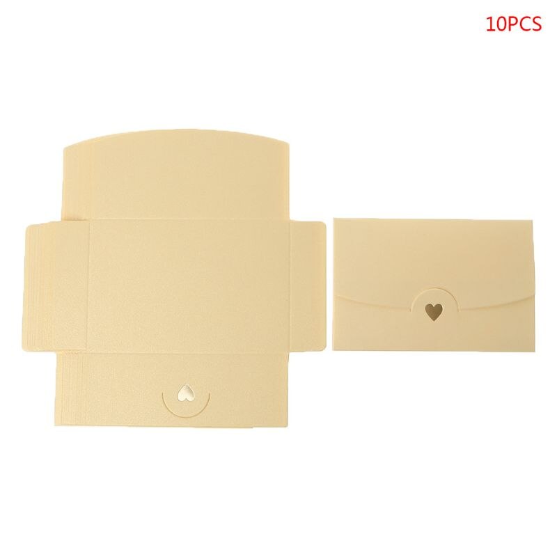 10 adet boş Mini kalp Retro kağıt zarflar düğün davetiyesi zarf mektup tebrik kartları: Light Yellow
