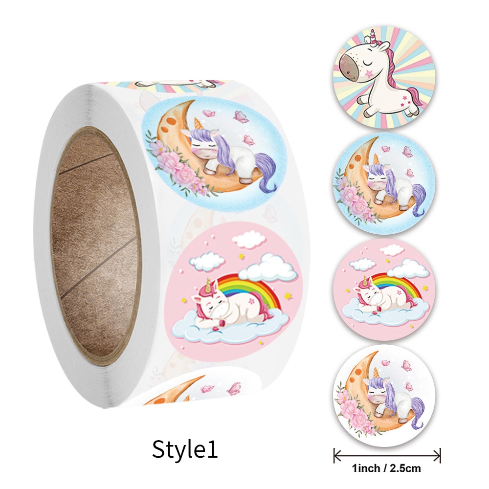 500pcs/roll Cute Cartoon Unicorn Stickers Childrens Reward Label Encouragement Scrapbooking Decoration Stationery Sticker: style1
