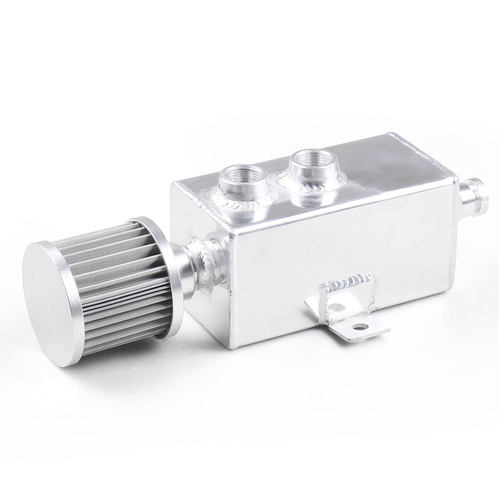 Tanque de combustible Universal para coche, lata de captura de aceite de aluminio de 1L, con respirador y drenaje de filtro