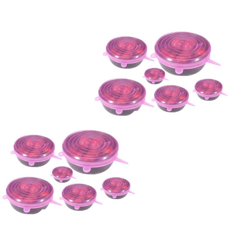 Siliconen rekbare voedseldeksels keukenaccessoires universele siliconen kom pot deksel siliconen deksel pan koken voedsel vers: 12cs roze