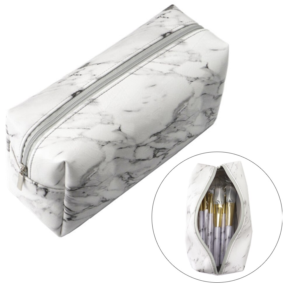 Pencil Case Marble Grain Protective PU Leather Travel Wear Resistant Waterproof Large Capacity Women Portable Zipper Makeup Bag