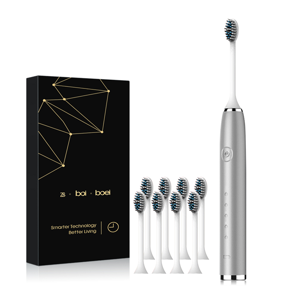 ZS-cepillo de dientes eléctrico sónico para adultos, dispositivo IPX7 recargable por USB, lavable, 5 modos, cuidado de las encías, con 8 cabezales de repuesto: A4O103-2