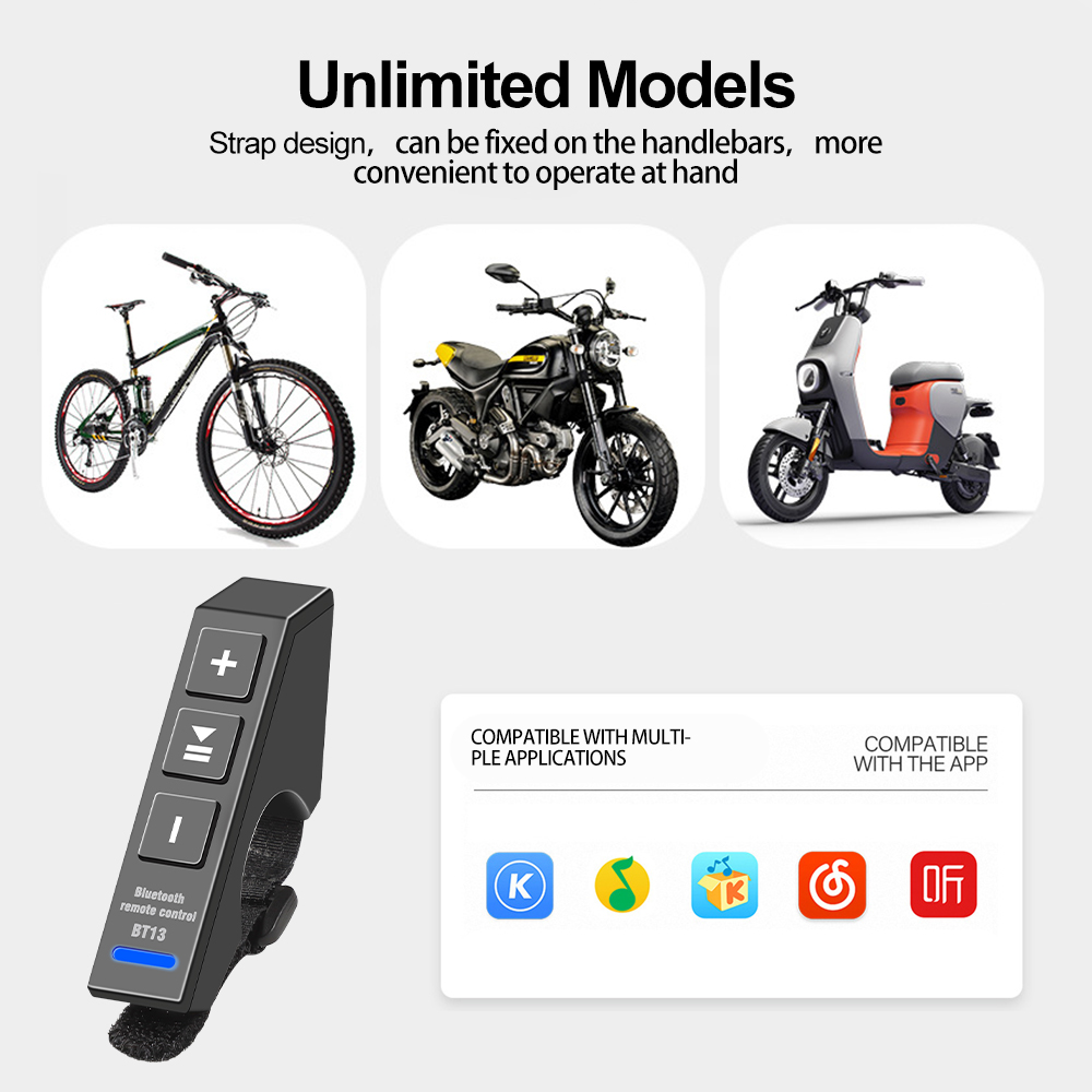 Kebidumei – télécommande pour guidon de moto et vélo, sans fil, Bluetooth 5.0, étanche, contrôleur multimédia, lecteur de musique