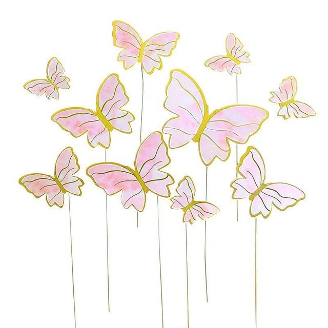 Décoration de gâteau en forme de papillon à faire soi-même, Toppers de Cupcake, papier violet et rose, carte papillon, déesse de la fête des mères, beau décor de gâteau, 10 pièces: B