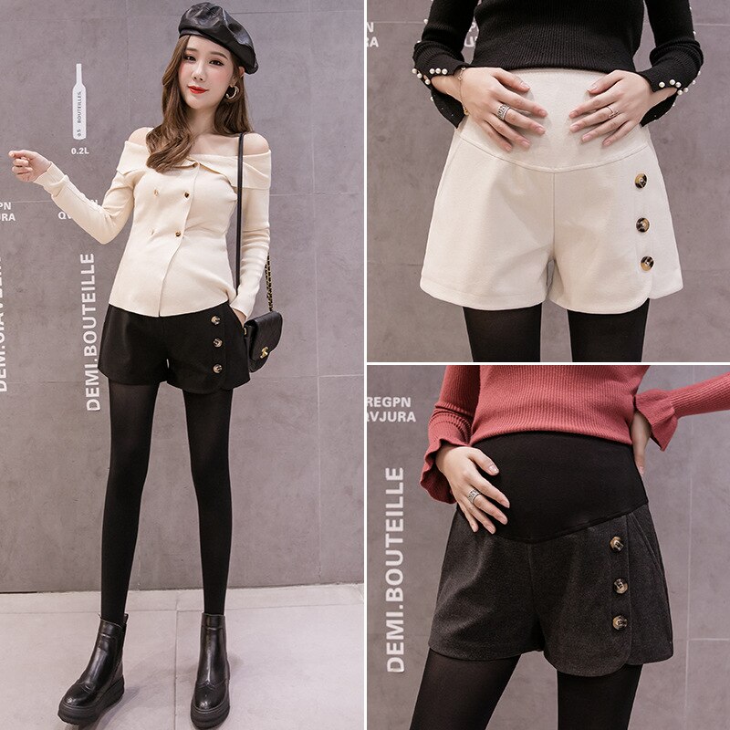 Herbst Winter Schwangerschaft Kurze Hosen Koreanische Kunst -Geschmack Wolle Tuch kurze Hose für Schwangere Frauen Mutterschaft Weiche Schlauch