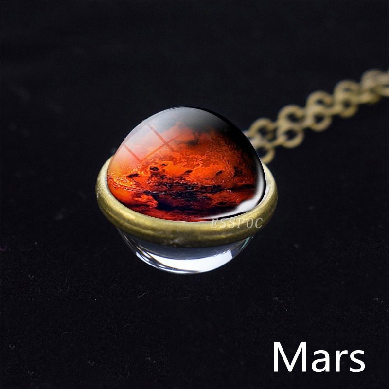 Solar Systeem Maan Aarde Zon Mars Jupiter Planeet Ketting Double Side Glazen Bal Ketting Hanger Universe Space Sieraden