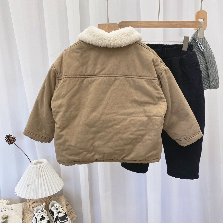 Jongens Verdikking Warme Lamswol Jas Kids Winter Effen Kleur Jassen Jassen Kinderen Kleding Bovenstukken Kid Kleding 3 4 5 6 7 Jaar