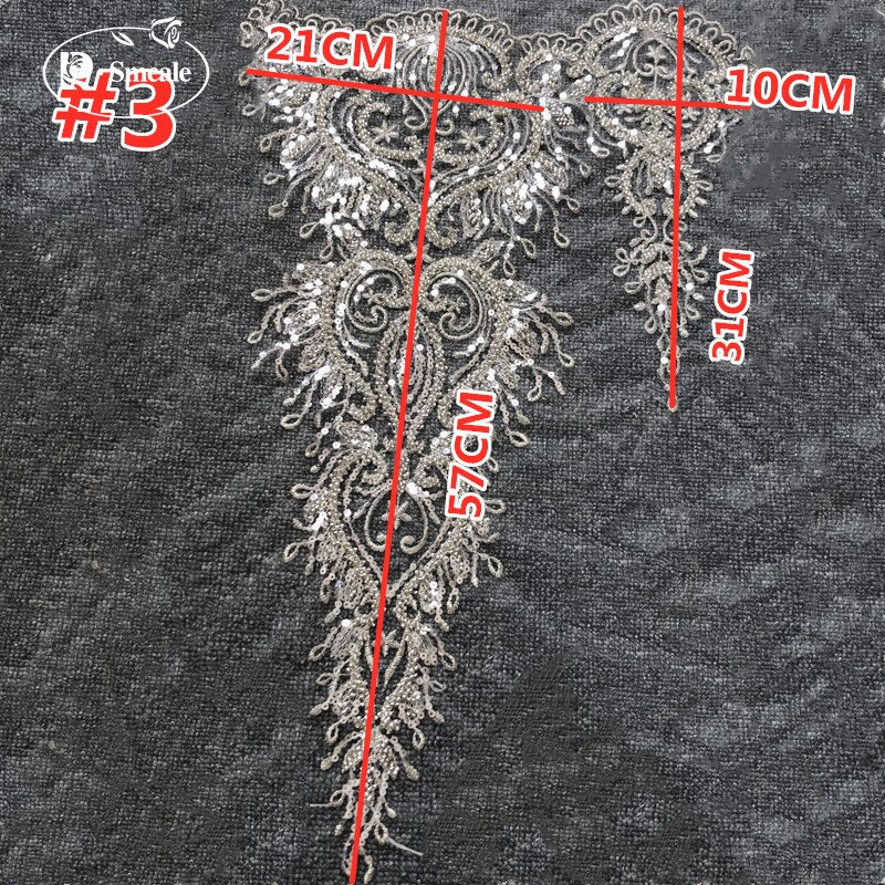 3 diseños de apliques de cuello de lentejuelas con bordado de plata, accesorios de flores para vestido de boda y Noche RS2888