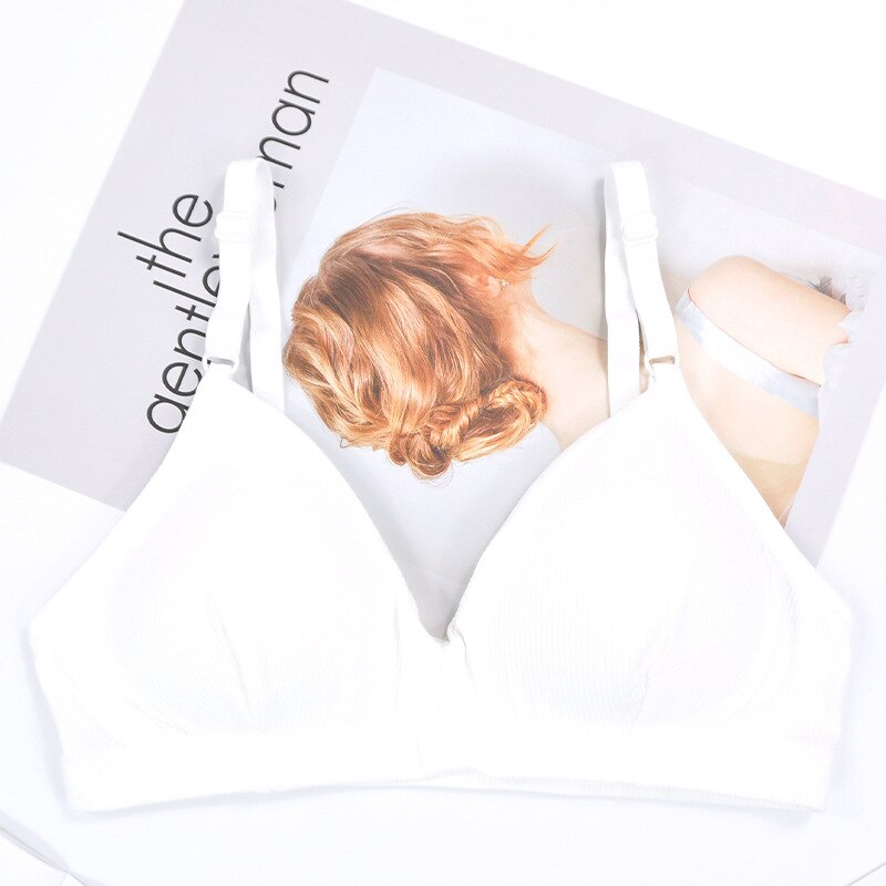 CHRLEISURE Soft Cotton Bras For Women Adjustable Shoulder Strap Bra Push Up No Rims Bralette: White