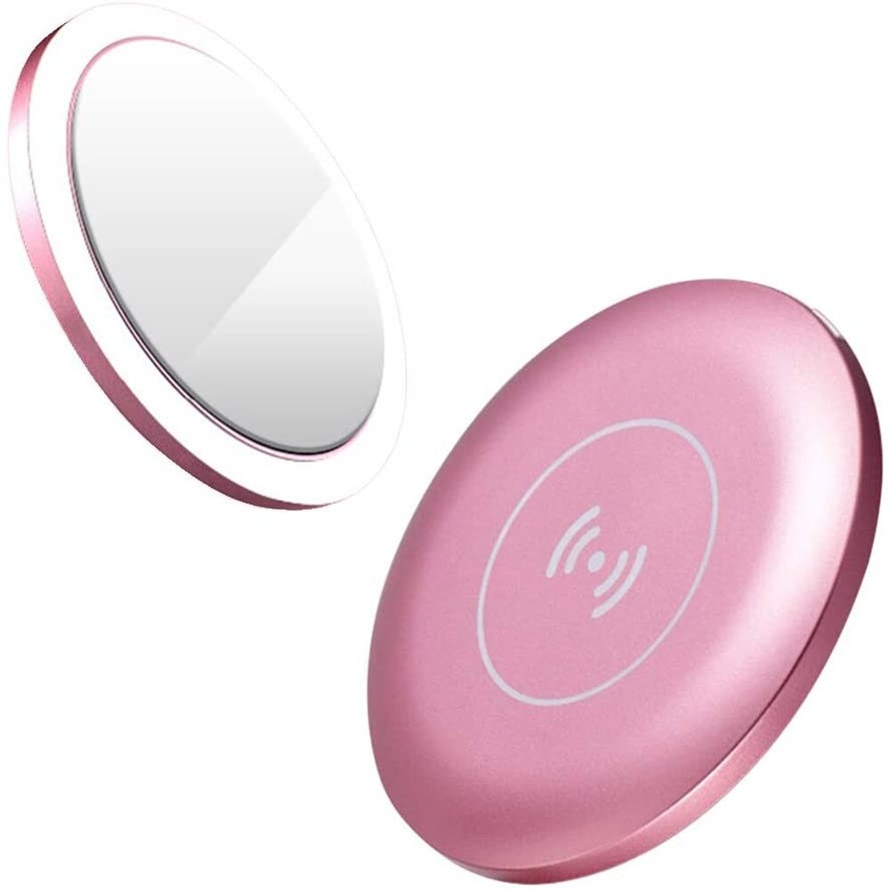 Portable Led Lighted Mini Circular Makeup Mirror Compact Travel Sensing Lighting Cosmetic Mirror Wireless Usb Charging: Rose gold