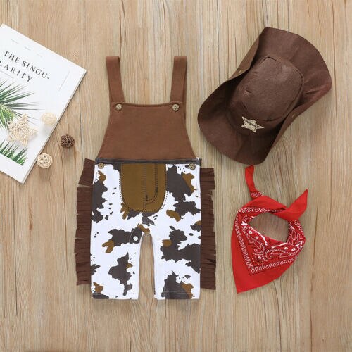 Bébé barboteuse infantile bébé garçon Cowboy tenue ensemble robes barboteuse Dick cowboy chapeau + salive serviette formelle costume 3 pièces