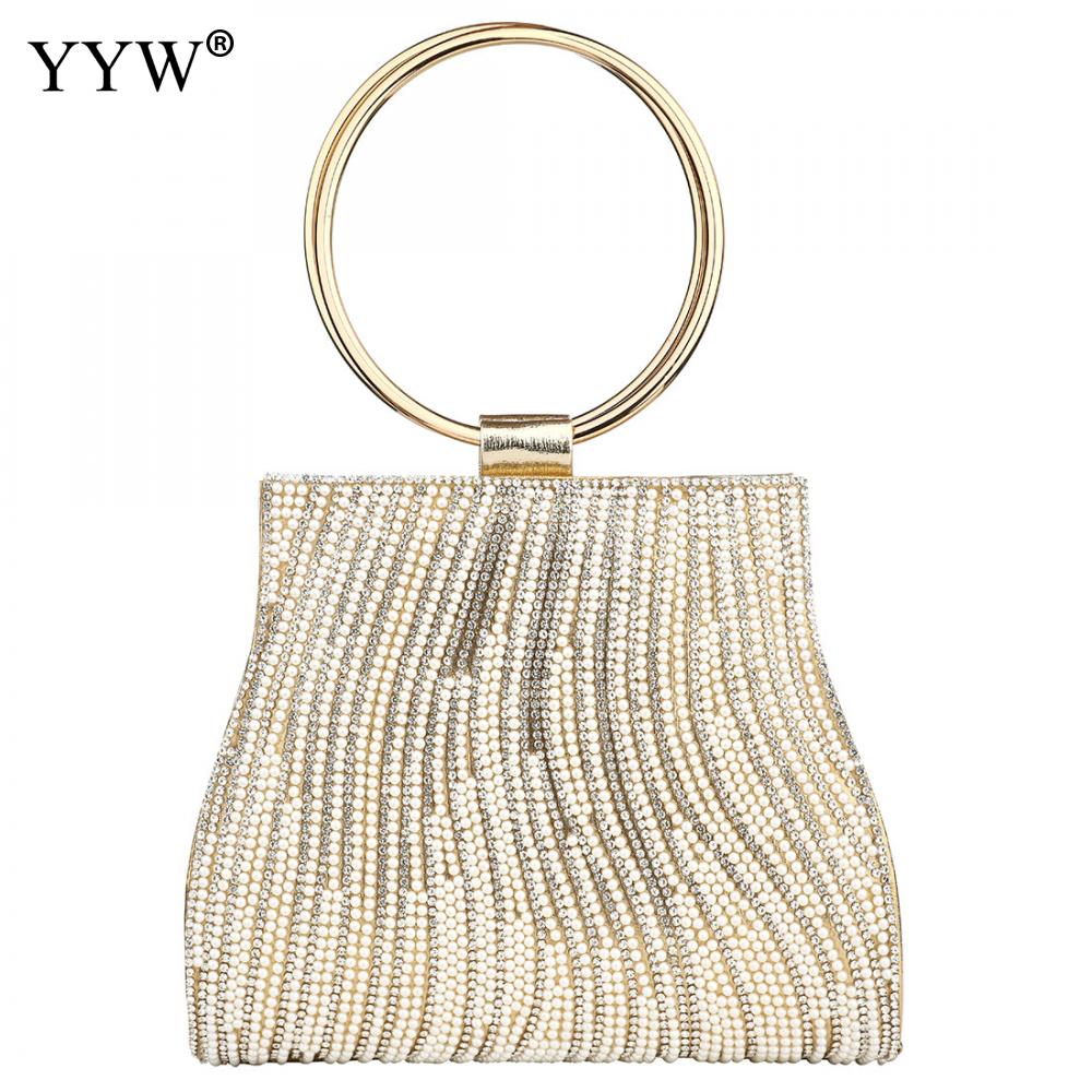 Sac A Main Femme Women Circle Ring Purse And Handbag Rhinestone Beaded Women&#39;S Shoulder Bag Luxury Handbags Women Bags: gold