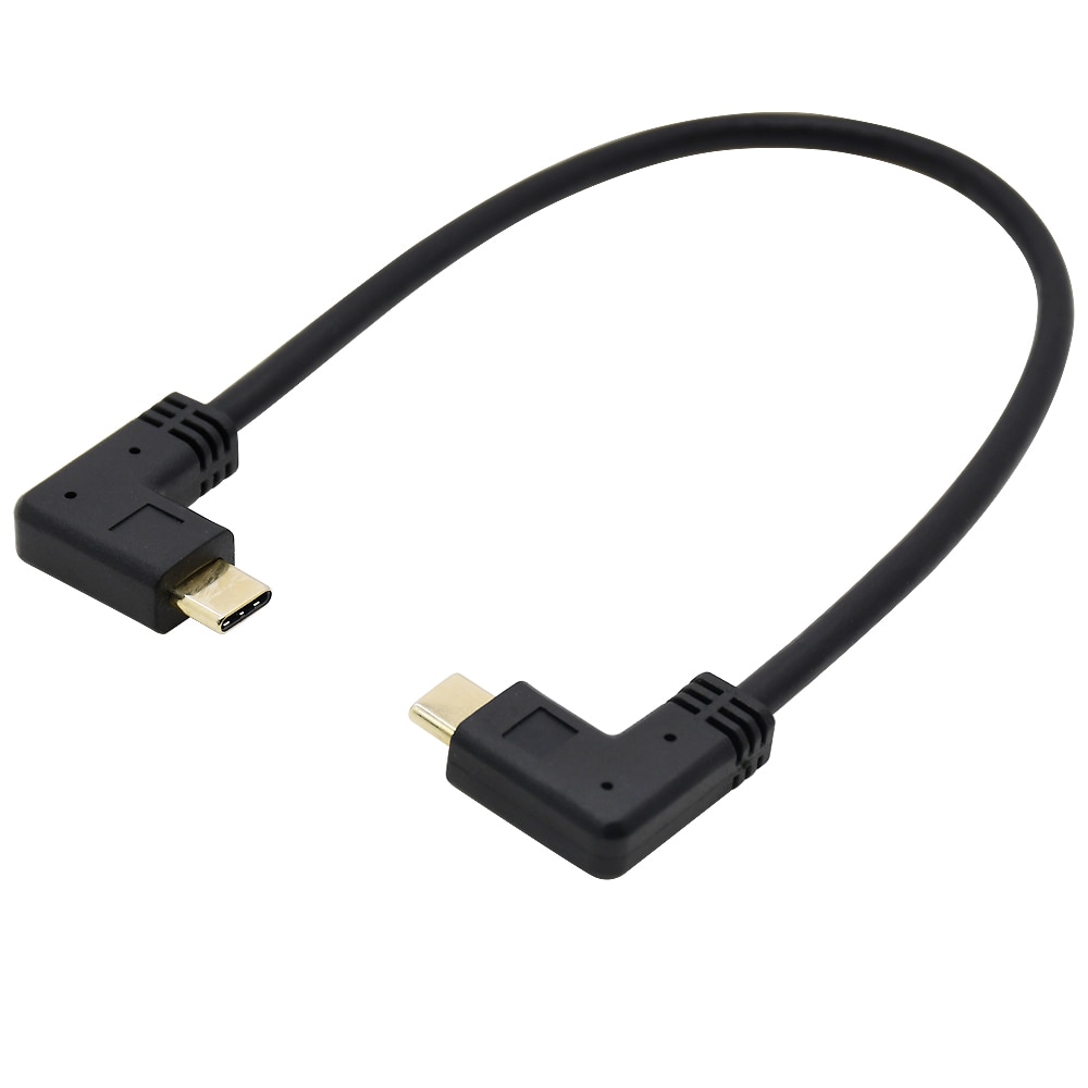 USB3.1 GEN2 10Gbps usb c cable gold plated connector 90 degree angle type-c male to type c male data and fast charge cable 1ft