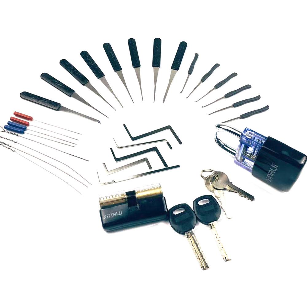! 2PCS Transparent Lock with 14pcs Broken Key Extractor Pick Set,2pcs Tension Wrench Tool Locksmith Kit: 5-G