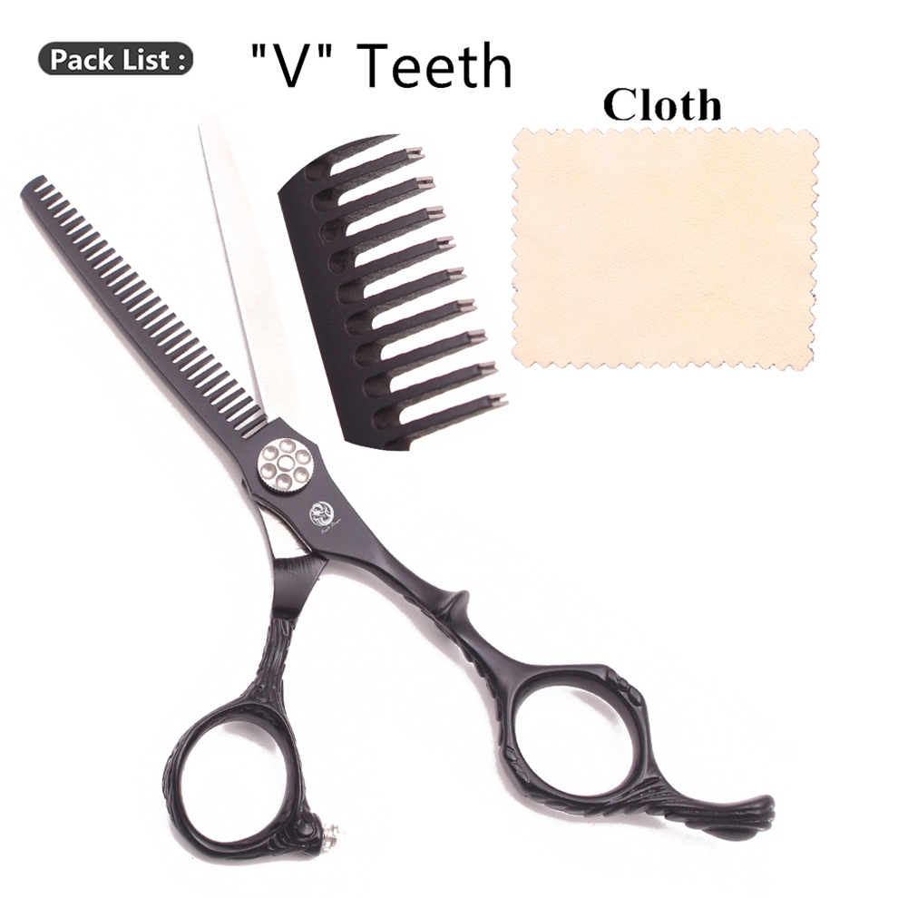 Purple Dragon 6.0" Japan 440C Barber Scissors Black Hair Cutting Scissors Thinning Shears Salon Haicut Salon Z9027: Thinning-V