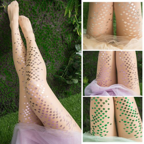 Shiny Metallic Neon Mermaid Color Wet Look Tights Halloween Costume Pantyhose Stocking