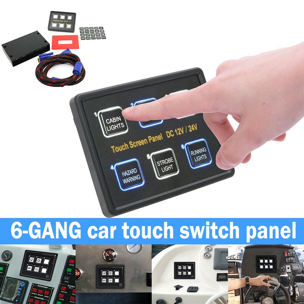 DC12-24V 6 Gang Touch Screen Switch Panel Intelligente Controle Inductie Led Schakelpaneel Touch Control Box Voor Auto Marine Boot