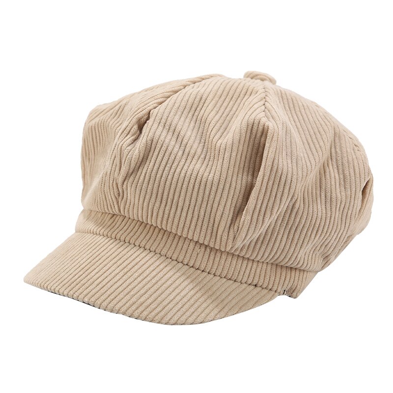 mujeres Vintage gorro de pana ocio Inglaterra estilo Retro Octagonal sombrero para damas pintor invierno: Beige