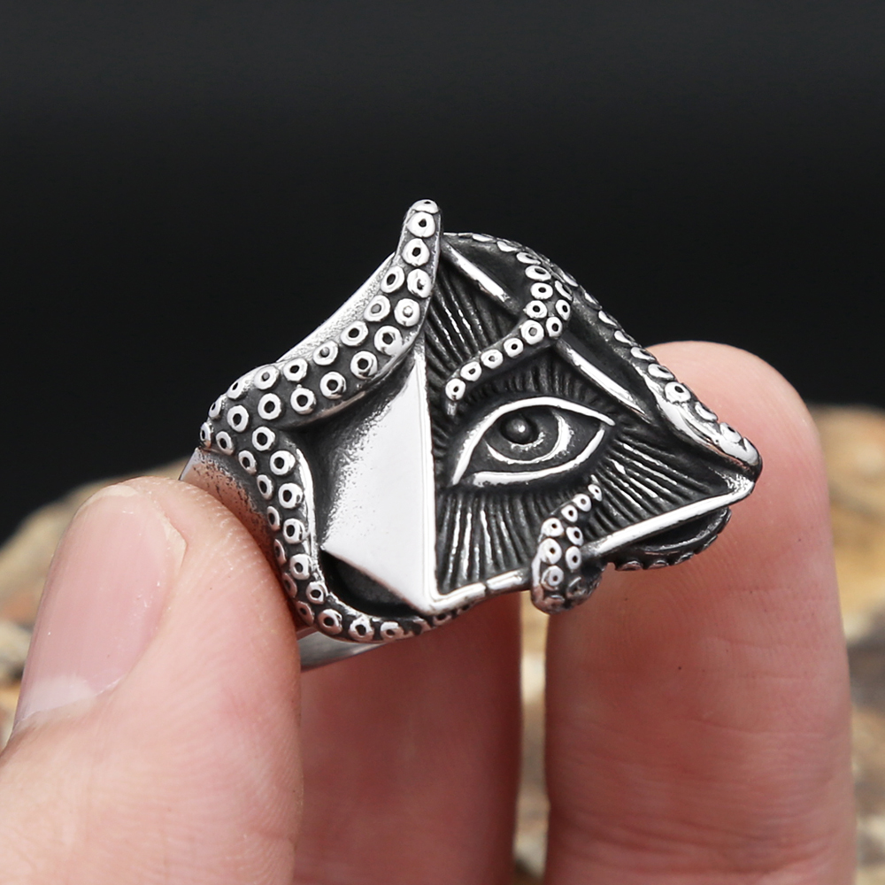 Vintage Domineering Masonic Octopus Eye Rings For Men Women 316L Stainless Steel Punk Biker Jewelry