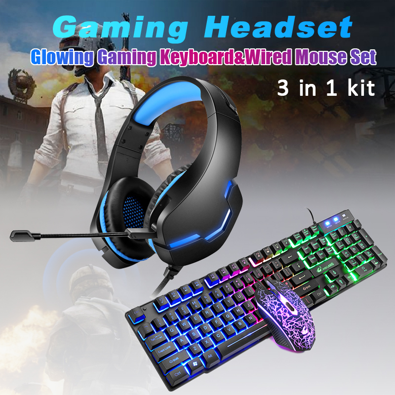 Gaming Keyboard And Mouse Combos with Colorful LED Backlit +Gaming Headset Deep Bass with MIC for PS5/ PS4/ XBOX/ PC/ Laptop