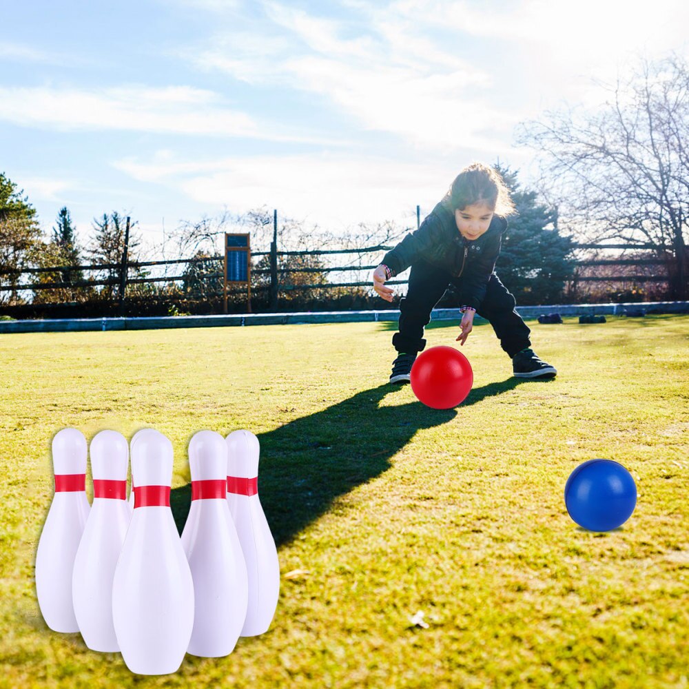 1 sæt farverigt bowlingkuglesæt praktisk bærbar indendørs sportsforsyning udendørs sports bowling spil legetøj til børn