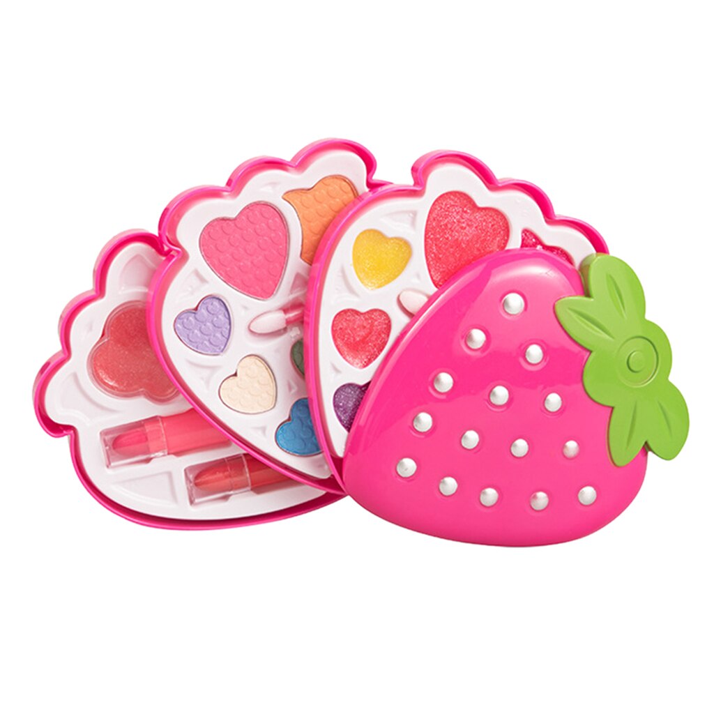 Kit de maquillage en forme de fraise pour fille avec ensemble de cosmétiques ombre à paupières rouge à lèvres, ensemble de beauté de Palette lavable