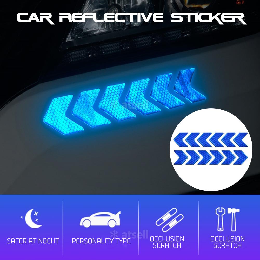 12Pcs Car Reflective Sticker Arrows Pattern Warning Decals For Motorcycle Auto Tail Bar Bumper Safety Warning Reflector Tape