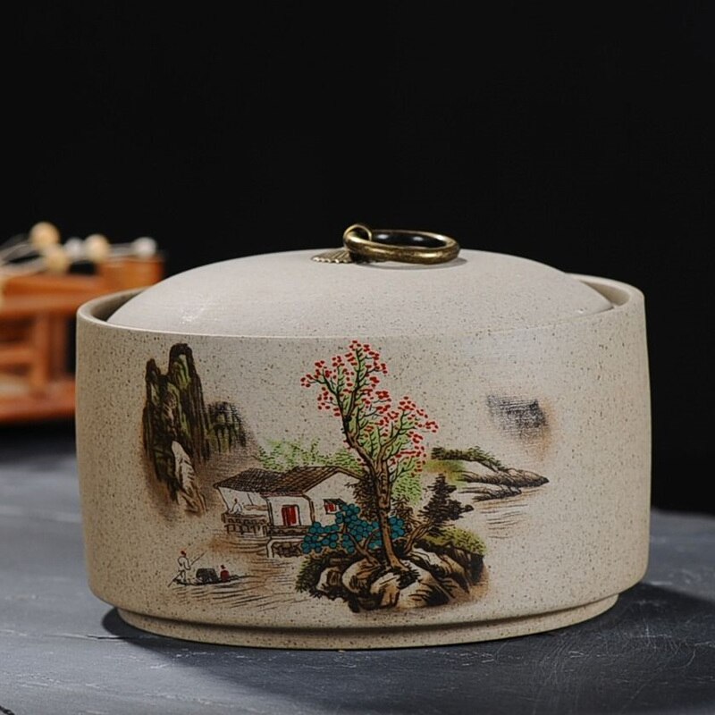 Tea Cake Jar Tea Jar Coarse Pottery Jar Ceramic Cans Seal Cans Laminated Tank Been Nuts Tank Spices Storage Tank Bean Cans