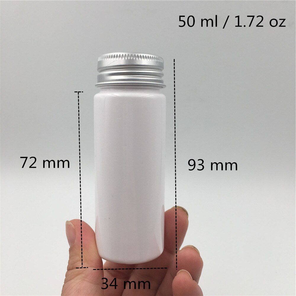 50 Uds., , 50 ml 80 ml, botellas de plástico transparentes vacías, tapa de aluminio, pegatinas selladas, envases de empaquetado de muestras: 50 ml white