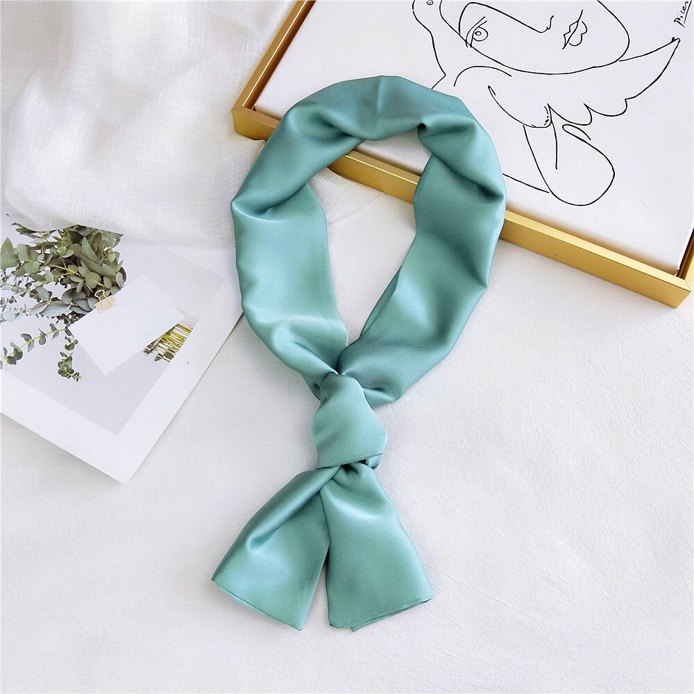 Pitkä laiha huivi silkkisatiininen kaulahuivi naisille yksiväriset hiushuivi naisten päähuivit pinkki vihreä: 01