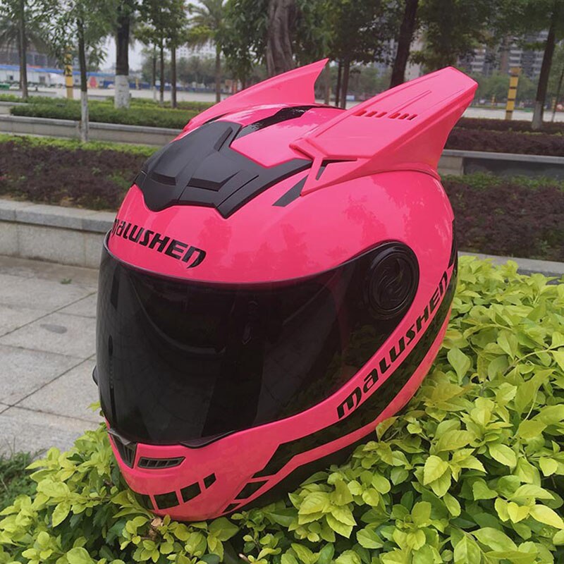 Malushen Motorhelm Motorcross Apparatuur Beschermen Oor Helm Persoonlijkheid Volledige Gezicht Motor Helm Met Bril: L