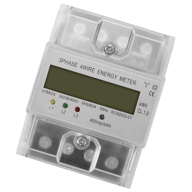 Digital Lcd 50Hz 5(80)A 3X230V/400V Energy Meter 3-Phase 4-Wire Din Rail Electricity Power Accurate
