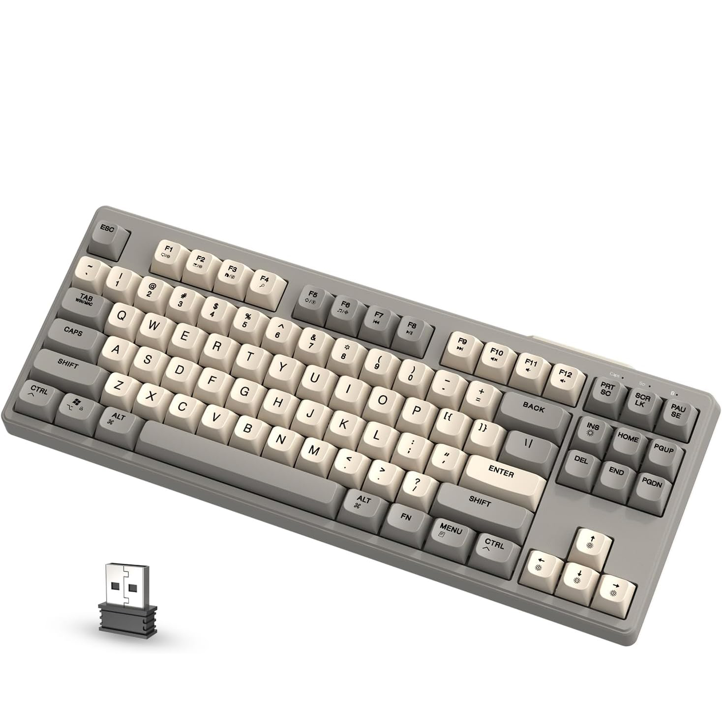 Clavier de jeu sans fil Free Wolf M87 75% – Commutateurs silencieux, rétroéclairage arc-en-ciel, BT/2.4G, capuchons de touches dégradés PBT, compacte: BEIGE