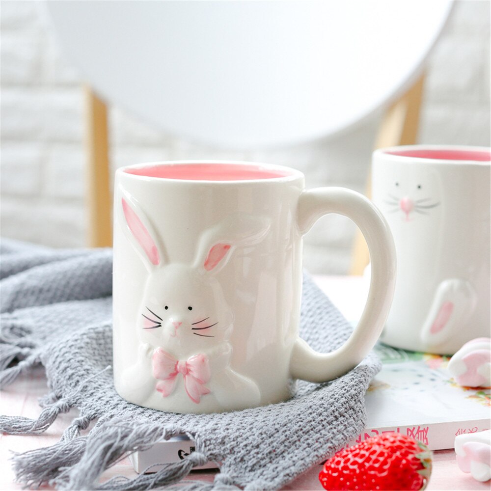 Söt kanin keramisk kaffemugg frukost kaffe mjölk te koppar stor kapacitet drinkware hemmakontor älskare par