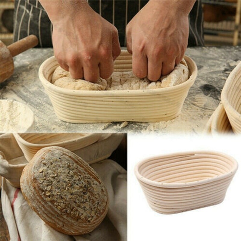 Oval Rattan Bread Proofing Basket Natural Rattan Wicker Dough Fermentation Banneton Bread Leavening Basket: Default Title