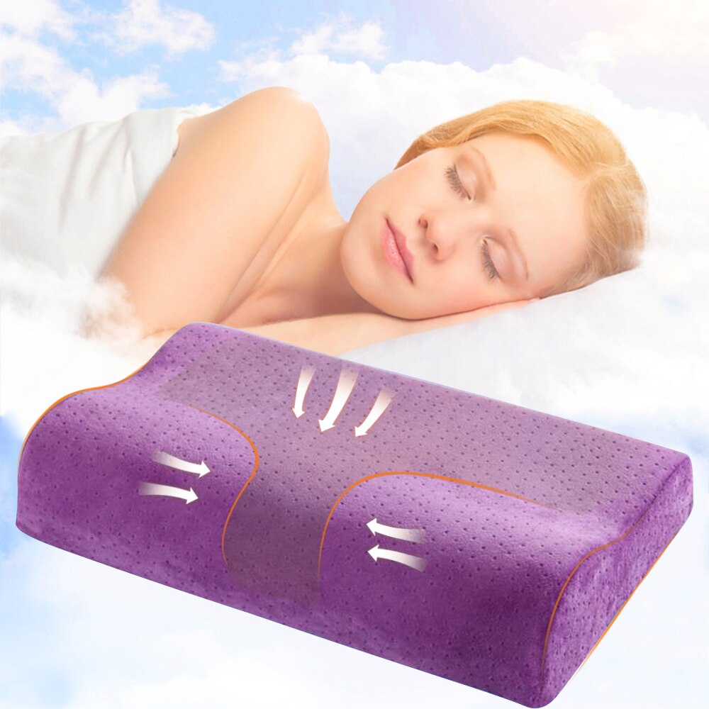 Memory Foam Beddengoed Kussen Vlinder Vormige Ontspannen Nek Bescherming Orthopedische Trage Rebound Cervicale Voor Gezondheidszorg 50x30cm: D purple 50x30cm