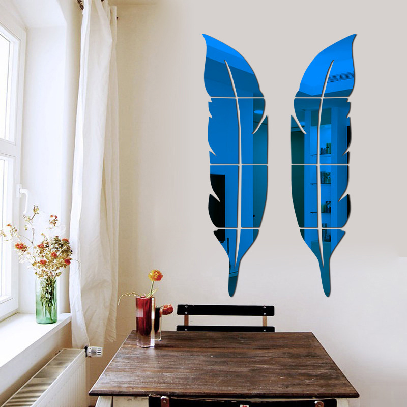 2pcs/lot 3D DIY Feather Plume Mirror Wall Sticker Mural Home Decor Paris Romantic Adesivo De Parede Vinilos Decorativos: Blue