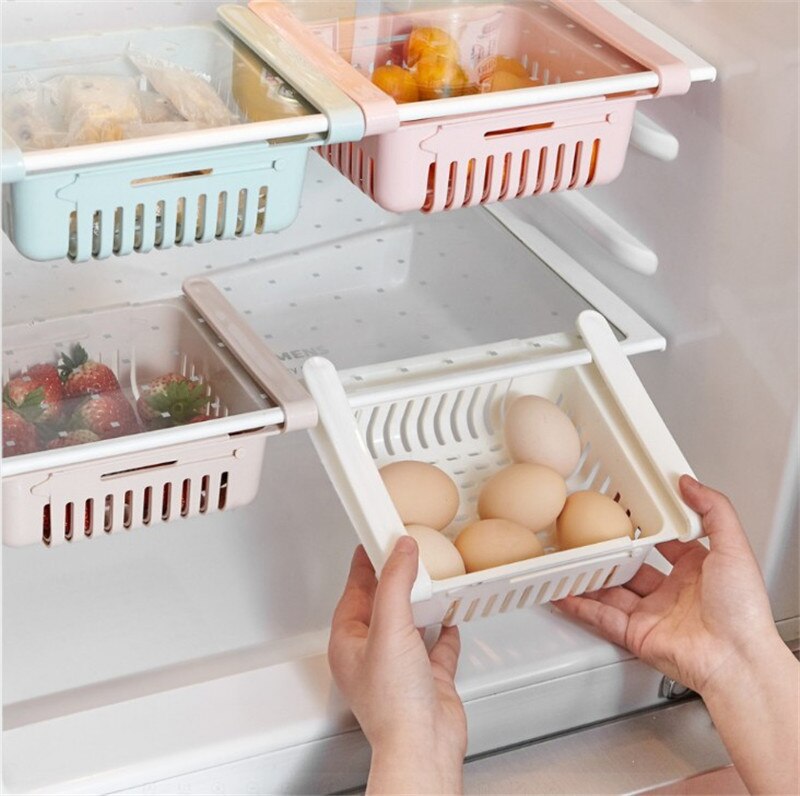 Retractable Kitchen Fridge Organizer Slide Under Shelf Drawer Box Rack Holder Space Saving Refrigerator Drawer