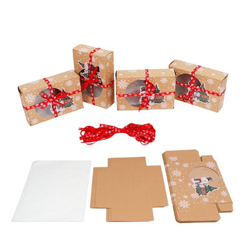 Kraft doos mooie verpakking kartonnen doos kraft papieren doos verpakking met helder pvc-venster kerst snoepdoos