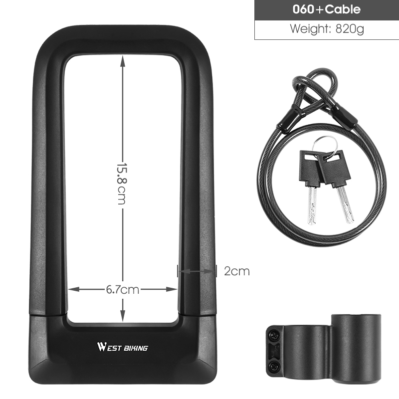 Verrou de vélo en acier allié antivol U Anti-12 tonnes, cisaille hydraulique, câble de sécurité, cadenas, accessoires de moto Scooter: 060 Cable Set