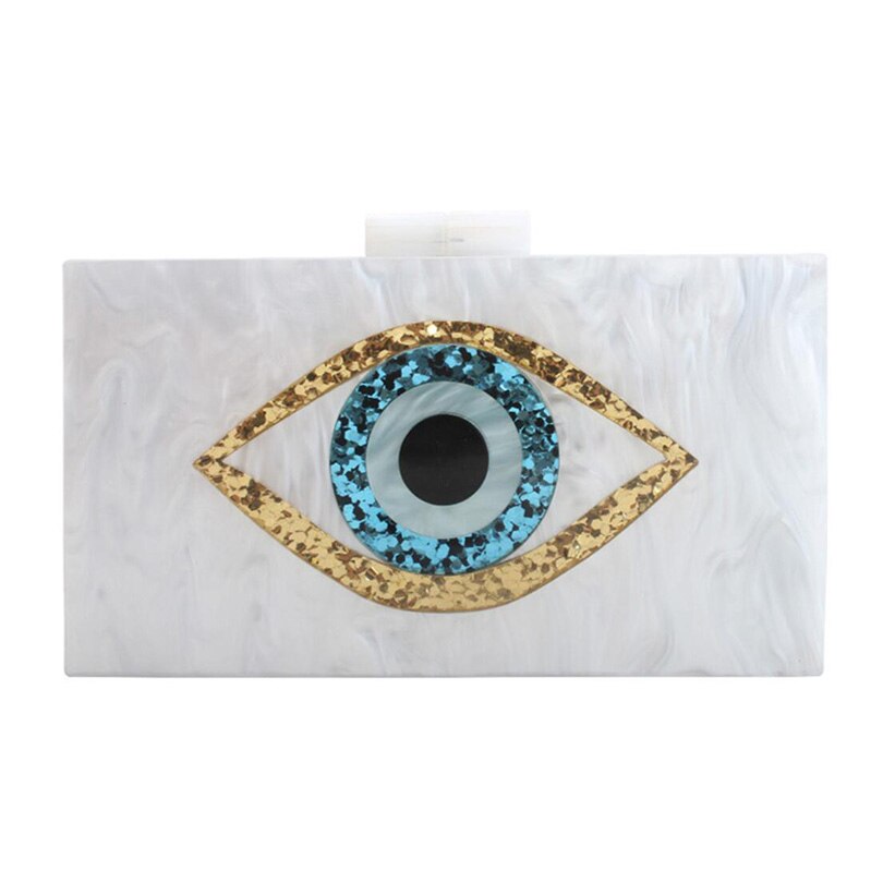 Patchwork Glitter Evil Eye Acrylic PVC Plastic Box Day Clutches Summer Beach Travel Evening Handbags Women cocktail Tote Bags: White