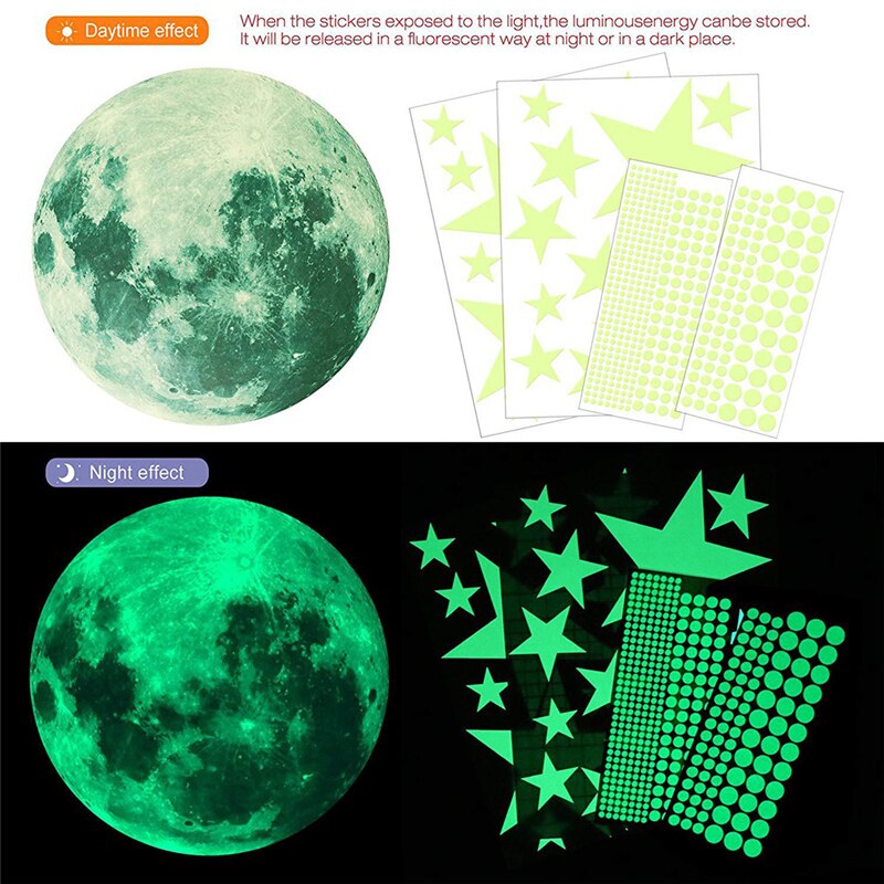 30 centimetri Per Bambini 3D Star Luna Luminosa Autoadesivo Della Parete наклейки Soggiorno camera Da Letto Decorazione Della Casa Glow In The Dark Parete adesivi