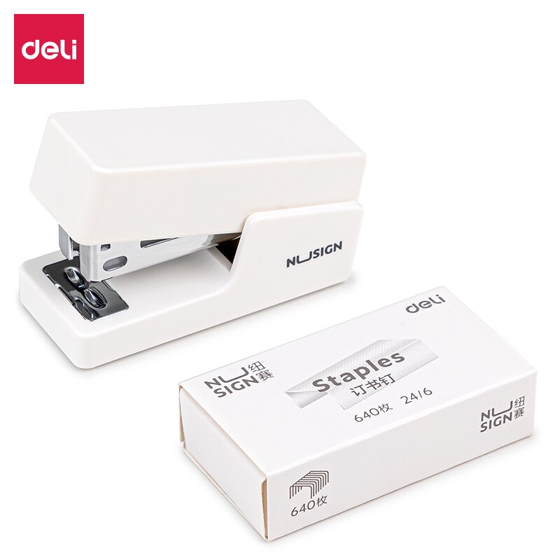 Deli Nusign Mini Stapler With 640 Staples 24/6 26/6 Korean Stapler for Stationery Office Accessories School Supplies: White Set