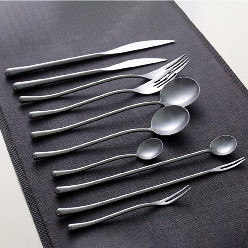 Silber 304 Edelstahl Westlichen Besteck einstellen retro Abendessen Messer Gabel Löffel einstellen Spezielle Gabeln Kaffee Tee Löffel Obst Gabel