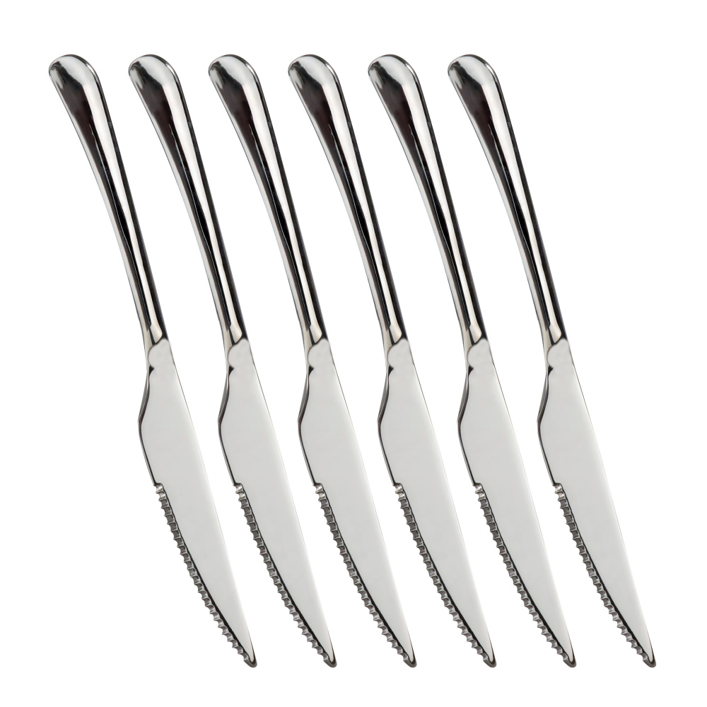 6pcs/set Stainless Steel Steak Knife With Long Handle Titanium Plating Gold Dinner Knives Luxurious Western Flatwares: 6pcs silver