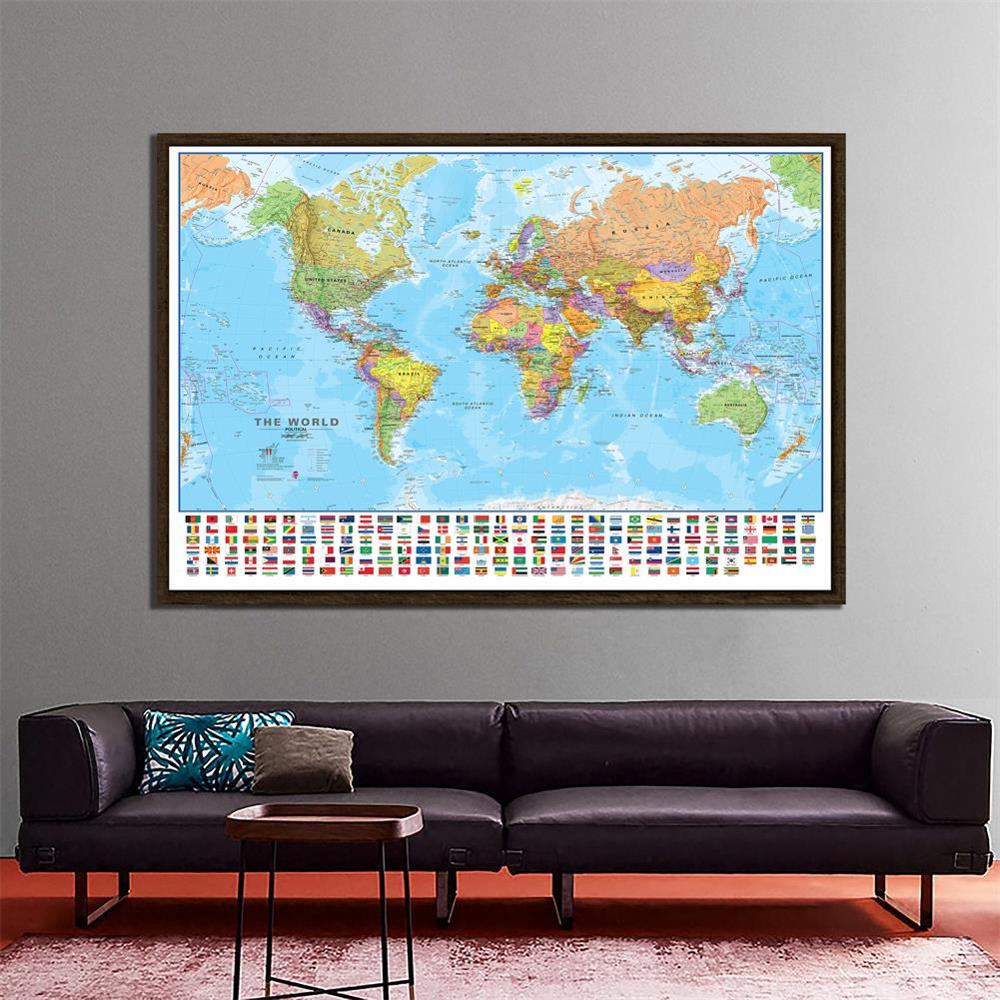 The World Political Physical Map 150x225cm Foldable No-fading World Map With National Flags For Culture And Education