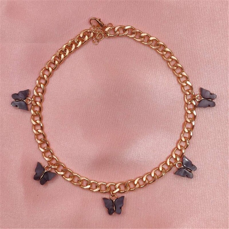 Punk Gold Silver Color Chain 5 Butterfly Choker Necklace for Women Wedding Party Statement Cute Pendant Necklaces Jewelry