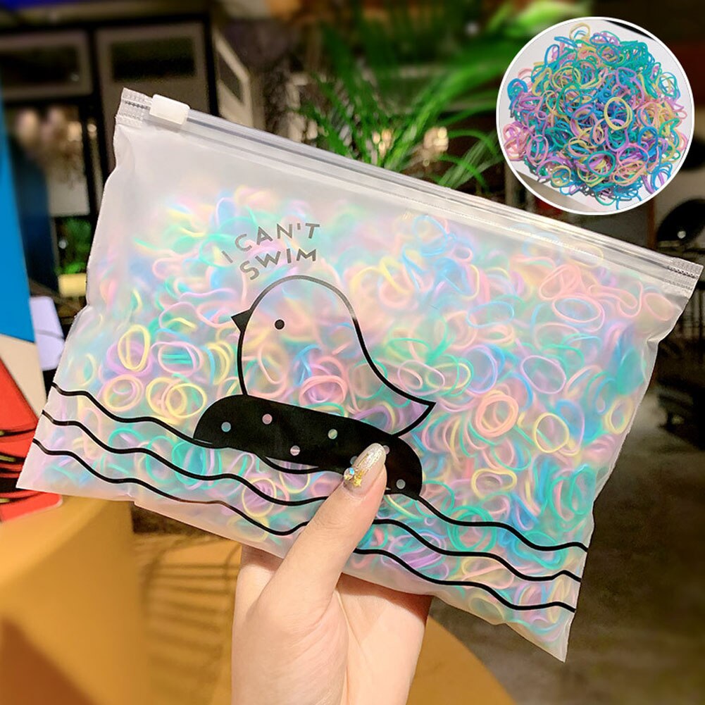 1000 stk/pak piger farverige små engangs gummibånd tyggegummi til hestehaleholder elastiske hårbånd hårpynt