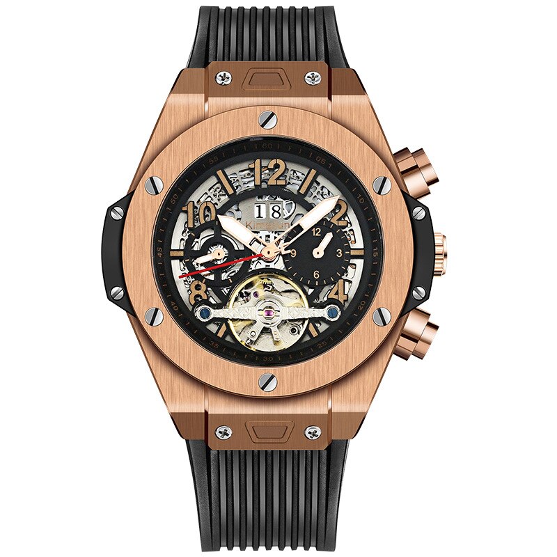 Branded Skeleton Automatische Horloge Hollow Klokken Mannen Siliconen Lichtgevende Waterdichte Sport Pols Horloges