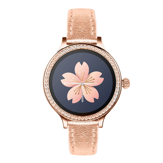 IP68 Smart Horloge Fitness Armband Activiteit Tracker Hartslagmeter Bloeddruk Sport Smartwatch Voor Vrouwen: Leather Gold